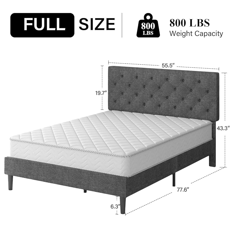 Amazon.com: HOMBCK Full Bed Frame with Headboard, Linen